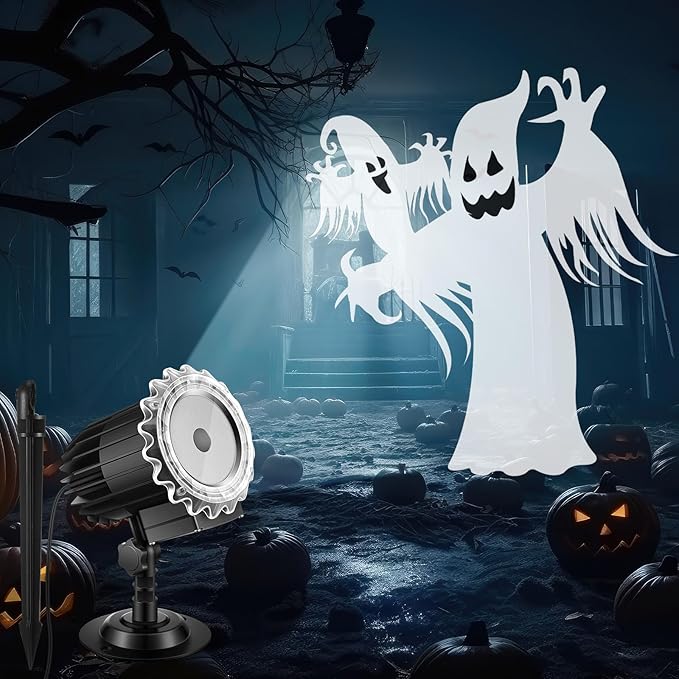 Tuanse Halloween Projector Lights Outdoor Halloween Rotating Ghost Laser Projector LED Flood Light for Window Decor Holiday with Stars for Party Garden Landscape Decoration