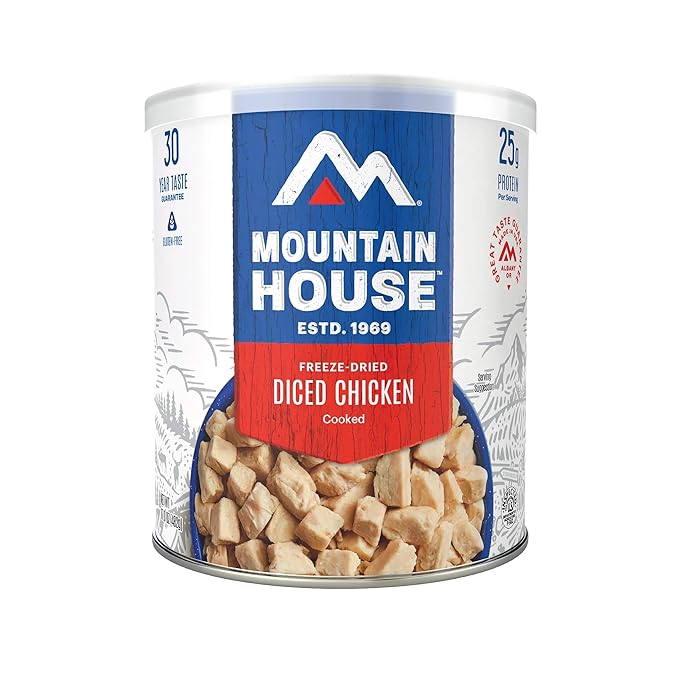 Mountain House Freeze-Dried Protein Pack Sampler ??6 Cans | Diced Chicken, Diced Beef & Ground Beef | 102 Total Servings | Cooked, High-Protein Emergency Food | 30-Year Taste Guarantee | Made in USA