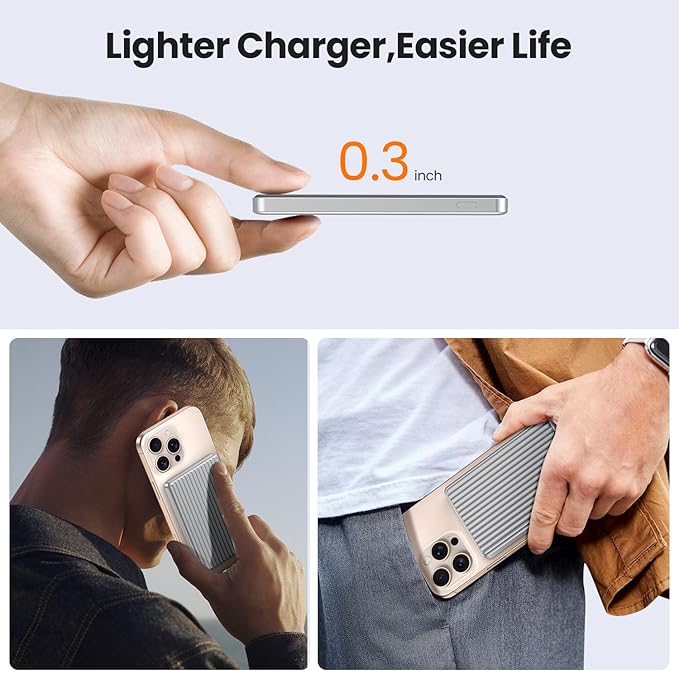 Magnetic Power Bank,Ultra Slim Wireless Portable Charger 5000mAh,20W PD Battery Pack Fast Charging,USB C in&Out Powerbank for iPhone 16/15/14/13/12 Pro Max
