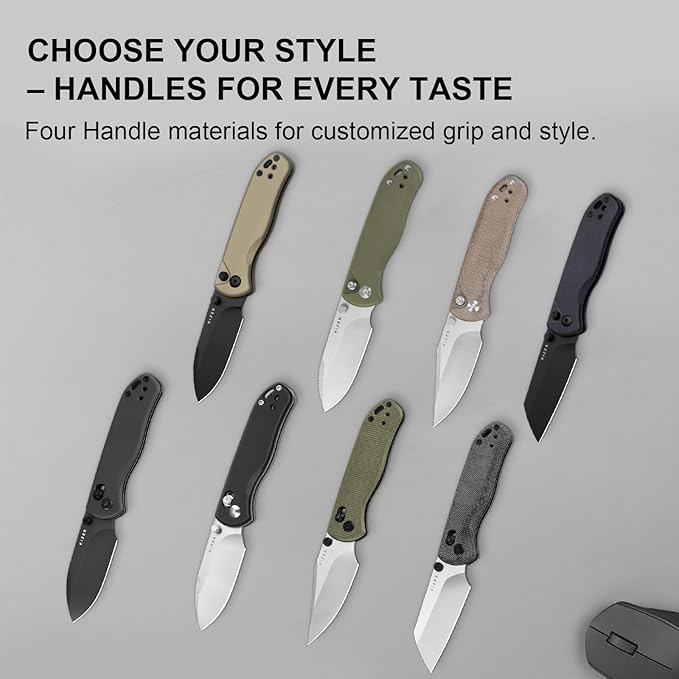 Kizer Drop Bear 2 Pocket Knife, 2.92" Nitro-V Drop Point Blade Folding Knife with Tan Aluminum Handle, Button Liner Lock EDC Knives with Jimping on Spine for Men Women V3619.2CD1