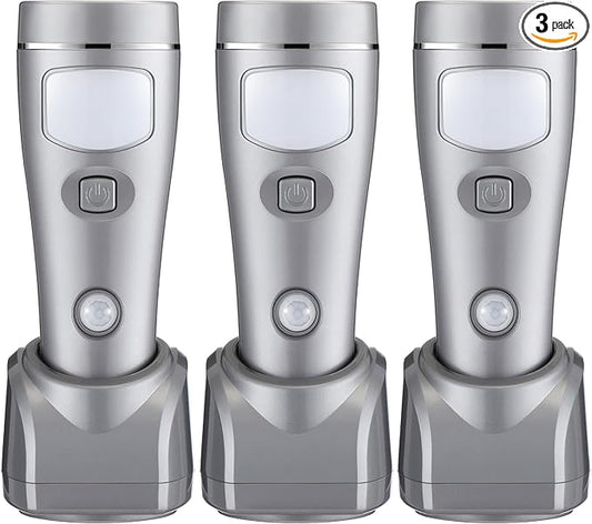 Enhon 3 Pack 4 in 1 LED Emergency Lights for Home Power Failure, Rechargeable Plug in Flashlight Motion Sensor Night Light, Automatic Turn On Power Outage Light for Home Hurricane Supplies