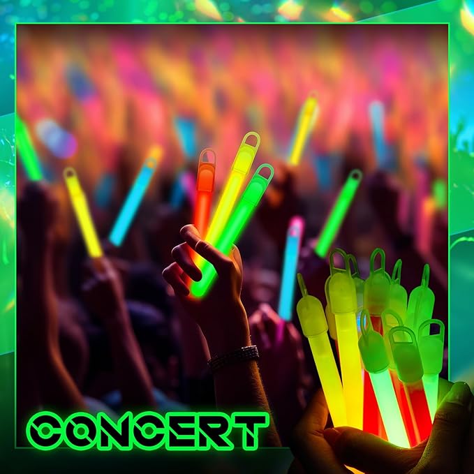 Lewtemi 50 Set 4'' Glow Sticks Bulk, Hallowee Glow in The Dark Party Supplies, Emergency Light Sticks with Lanyard, for Birthday, Light up, Neon, Halloween Theme Party Favors
