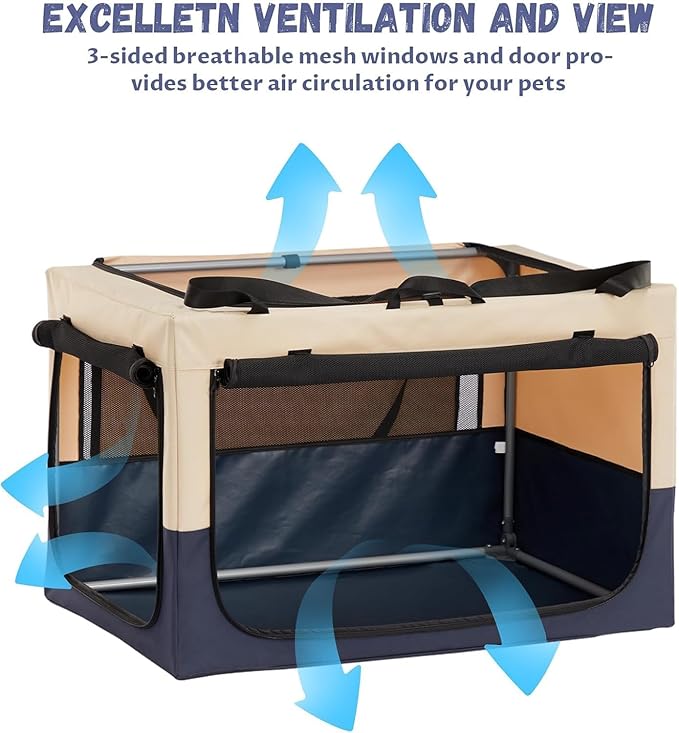 A4Pet Portable Dog Crate- 30 Inch Adjustable Stainless Steel Frame, Lightweight, Durable and Portable Crate with 3-Door, Collapsible Dog Kennel