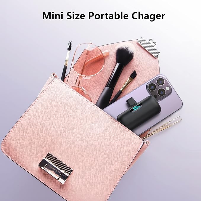 Mini Portable Charger for iPhone,Upgraded 5000mAh PD Fast Charging Battery Pack,LCD Display Cute Power Bank Portable Phone Charger for iPhone 14/14 Pro Max/13/13 Pro/12 Pro/11/XS/XR/X/8/7/6-Black