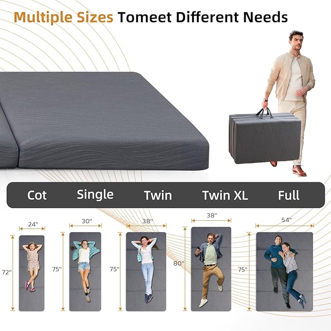 Memory Foam Camping Mattress Pad, 3 Inch Thick Waterproof Foldable Sofa Bed Floor Mattress, Portable Sleeping Pad for Adult, Sleeping Mat for Travel RV Camping Guest Yoga