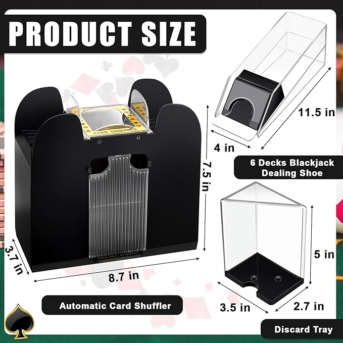 Aoriher Blackjack Game Combo Set, Include Blackjack Layout Felt,Shoe 6 Deck Automatic Card Shuffler Discard Holder Trays and 10 Cut Cards for Casino, Party Night(Black)