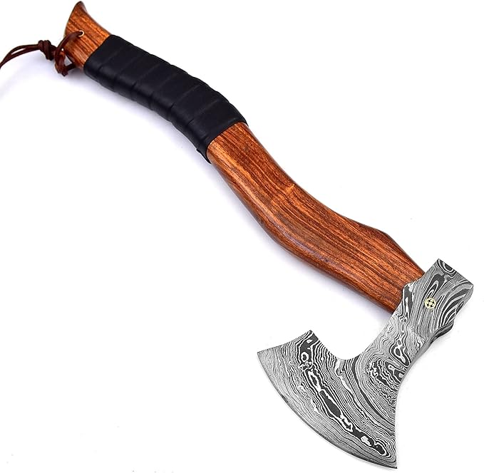 Dessi Damascus Steel Blade Axe Hatchet Tomahawk Hunting Knife Camping Outdoor. SM48