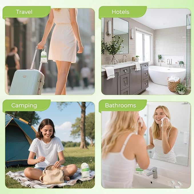 Travel Cleaning Kit for Hotel Disposable Compressed Towel(1 Bath Towelettes+ 2 Cleaning Towels+ 7 Face Cloths+1 Storage Bag+Toilet Seat Cover Papers) Toiletries Hygiene-Set, Portable Vacation Camping