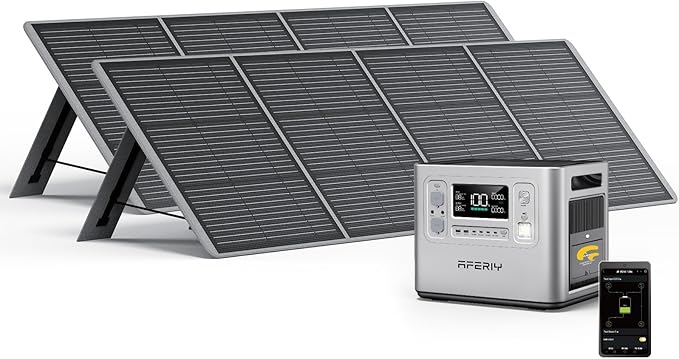 AFERIY P210 2400W Portable Power Station with 2x 200W Solar Panel, 2048Wh LiFePO4 Battery Backup with AC & Solar Charging, Quiet Generator for Home Use, Outdoor Camping, RV, Emergency Power Supply