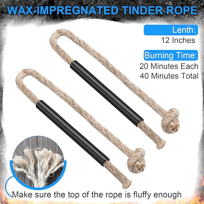 Ferro Rod Fire Starter Kit – 5" Flint and Steel with Two Waxed Tinder Cord & Paracord for Camping, Hiking, Outdoor Survival, Emergency Preparedness