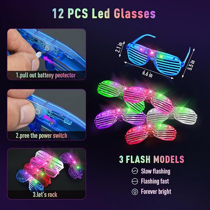 160 PCS Glow Sticks Bulk Party Pack:Glow in the Dark Party Supplies include Glowsticks,Foam Glow Sticks, LED Glasses, Finger Lights,Glow Rabbit Ear Headband,Halloween ,Wedding,Concert