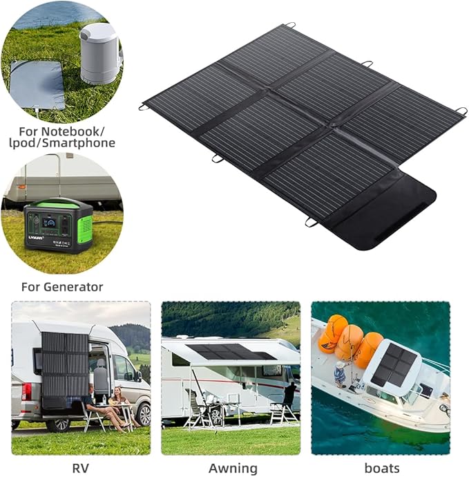 LVYUAN 120W Portable Solar Panel Foldable Blanket, Monocrystalline Huge Power Solar Panel, Solar Cells 23% High Efficiency for Outdoor Adventures Power Station Camping RV Solar Generator