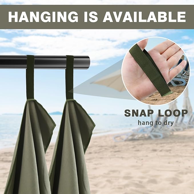Quick Dry Camping Towel, Microfiber Travel Towel 3 Size at 1 Pack for Camping, Beach, Gym, Sports, Yoga & Swimming Pool, Army Green