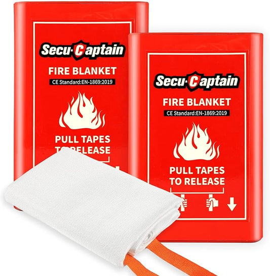 SecuCaptain Emergency Fire Blanket with Glow-in-The-Dark Case - 40"x40" Fiberglass Fire Suppression Blankets for Home Kitchen Car Office Warehouse Camping Survival Safety, 2 Pack