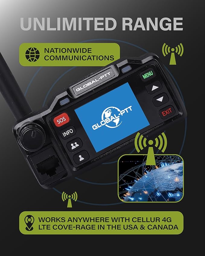 2-Pack Push-to-Talk Over Cellular (PoC) Mobile Radios with GPS SOS - 4G LTE Nationwide PTT Unlimited Range License-Free for in-Vehicle Communication Include Dispatch Account (GPS)