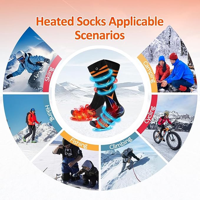 Heated Socks, Rechargeable Electric Heating Socks 5000 mAh with 4 Levels of Temperature Settings & APP Control, Winter Foot Warmer for Men Women Outdoor Skiing, Winter Camping, Hiking