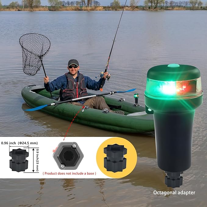 Kayak Battery Portable Navigation LED Lights Multi- Adaptors 3AA Battery Inflatable Boat Surface Mount Adhesive Base (Red+Green With Adapters)