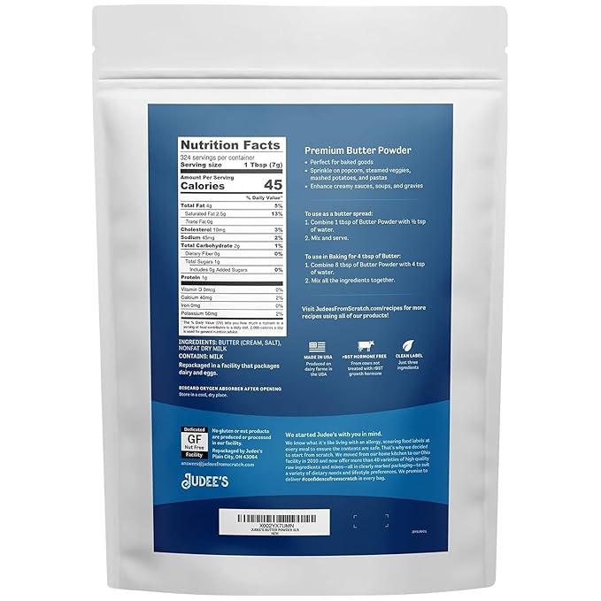 Judee's Gluten Free Butter Powder - Gluten Free Baking & Keto Snacks - Works with Powdered Buttermilk & Dry Milk Powder - 5 lb (Pack of 8)