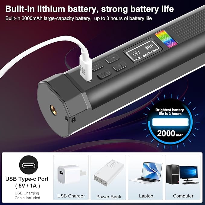 PULUZ Magnetic Handheld Light Wand, Full Color RGB Light Stick, LED Fill Light with 2000mAh Rechargeable Battery, 2500-9000K Dimmable Camera Tube Light for Studio Photography TikTok YouTube Vlog, 17cm