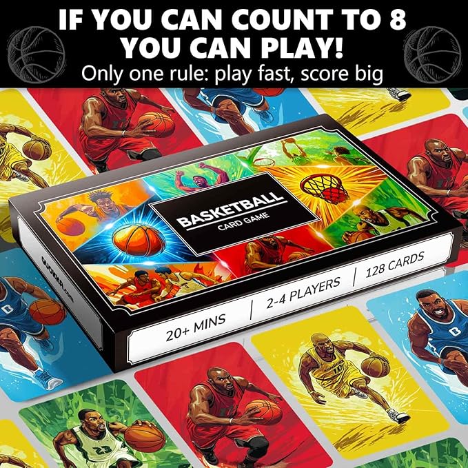 QUOKKA Basketball Fast-Paced Card Game for Kids & Adults ??128 Cards & Easy Rules ??Quick & Fun Matching Game ??2-8 Players ??Ages 8+ ??Perfect for Family Games Night, Travel and Parties