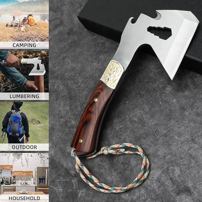 Camping Hatchet Camping Axe Forged High Carbon Steel for Meat Cleaver Axe Outdoor Splitting Wood Great for Axe Throwing, Camping, Survival, Outdoors and Chopping (734F)