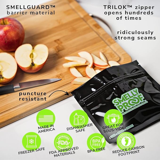 50pk 4-MIL Thick Heavy Duty, Smelly Proof Reusable Bags Black, Reusable Food Storage Bags, US-Made Non-Silicone, BPA Free, No PEVA, 50 x Reusable Snack Bags, NO SMELL Freezer Bags Triple Zip 12" x 16"