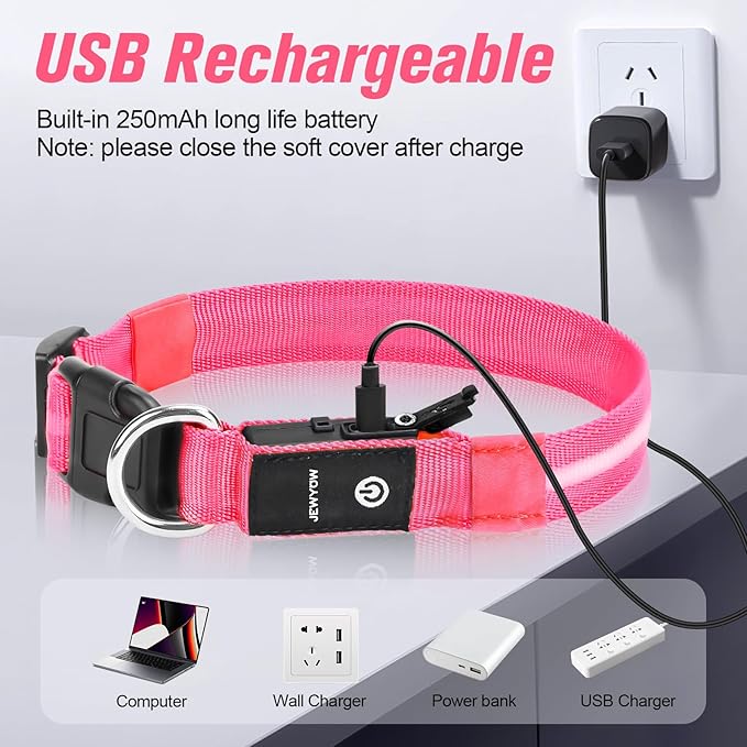 LED Dog Collar, Light Up Dog Collar, USB Rechargeable - Brightest Dog Lights for Night Walking, 6 Light Modes, Adjustable for Dog Safety(Small, Candy Pink)