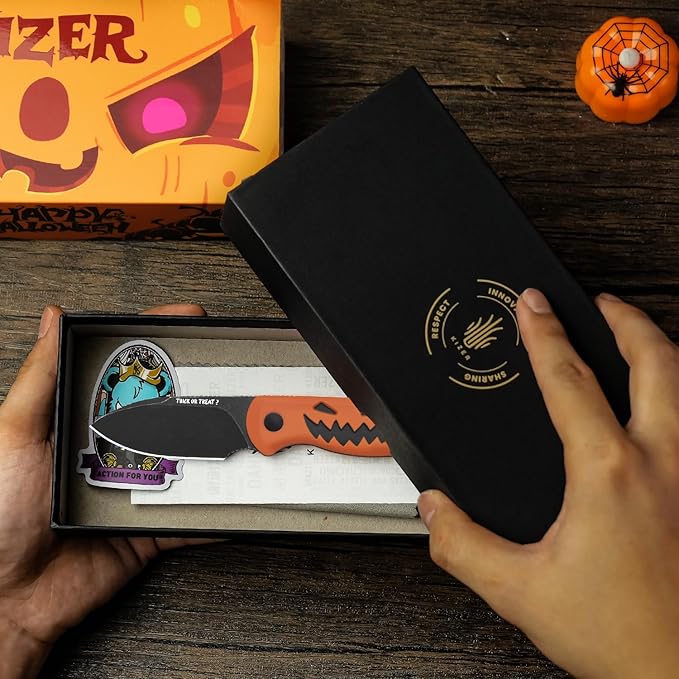 Kizer Drop Bear Fixed Blade Knife, 2.57" 14C28N Blade Halloween EDC Camping Knife with Orange & Black G10 Handle, Small Hunting Knives with Adjustable Kydex Sheath, Compact Survival Knives, 1094HW1