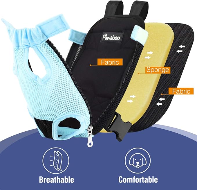 Pawaboo Pet Carrier Backpack, Adjustable Pet Front Cat Dog Carrier Backpack Travel Bag, Legs Out, Easy-Fit for Traveling Hiking Camping for Small Medium Dogs Cats Puppies, Large, Blue