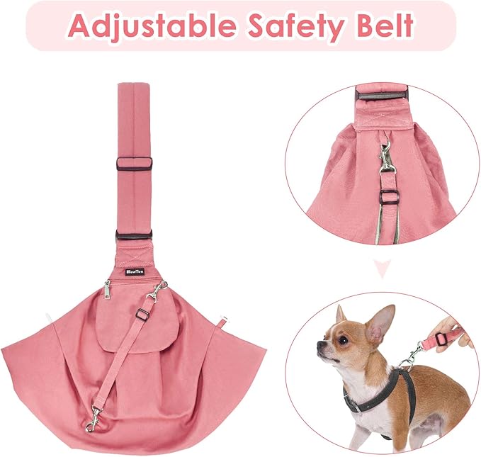 SlowTon Dog Carrier Sling - Thick Padded Shoulder Strap Adjustable Dog Carriers for Small Dogs, Puppy Carrier Purse for Pet Cat with Front Zipper Pocket Safety Belt Machine Washable (Pink M)