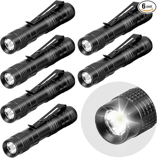 6 Pack Mini Pocket Flashlight, 3.5" Small LED Pen Light with Clip, 500 Lumen Torch White Light Powered by AAA Battery, Portable Versatile for Inspection Medical Repair Camping Outdoor Emergency