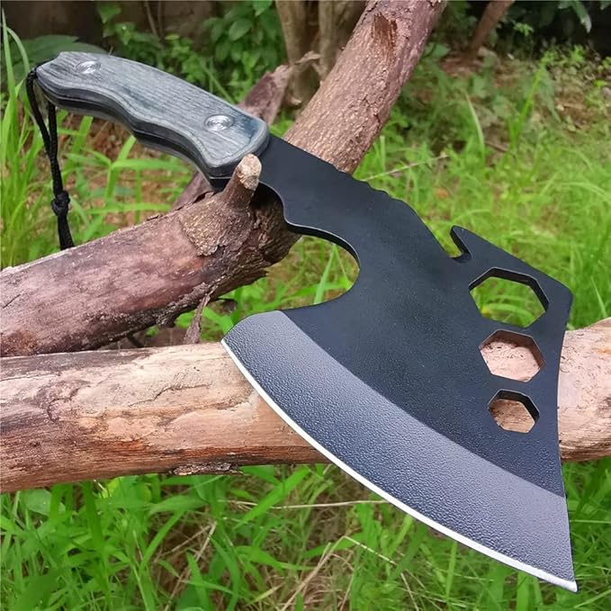 DOOM BLADE 3 Piece Small Survival Hatchet Camping Axe&Fixed Blade Knife Combo Set,Tomahawk,Hatchet,Pocket Folding Knives,440C Steel Blade with Nylon Sheath for Outdoor Hunting Camping(Type-1)
