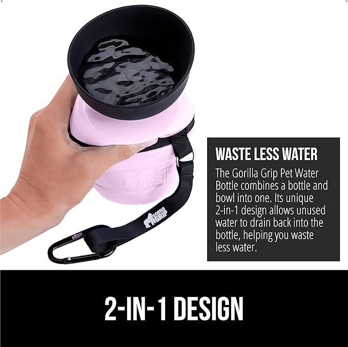 GORILLA GRIP Dog Water Bottle, Portable Water Bowl Dispenser for Dogs, 16 oz Leak Proof Pet Travel Squeeze Bottles, Food Grade Silicone, to Go Puppy Essentials, Hiking Camping Trip Accessories, Pink