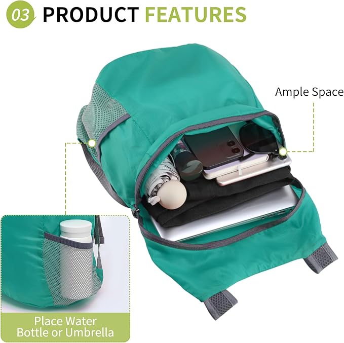 20L Ultra Hiking-Daypack Lightweight Foldable Travel Packable Backpack for Camping Cycling Outdoor,Lake Blue