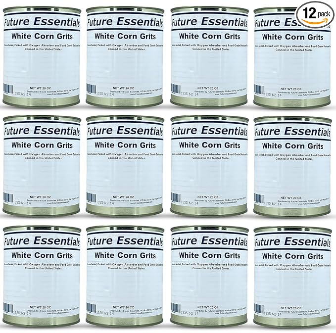 Future Essentials Freeze-Dried White Corn Grits 12 Cans (#10 Can, 5 lbs Each) 30 Year Shelf Life Long Term Emergency Food Supply Easy Prep for Camping, Hiking & Survival Storage Made in USA