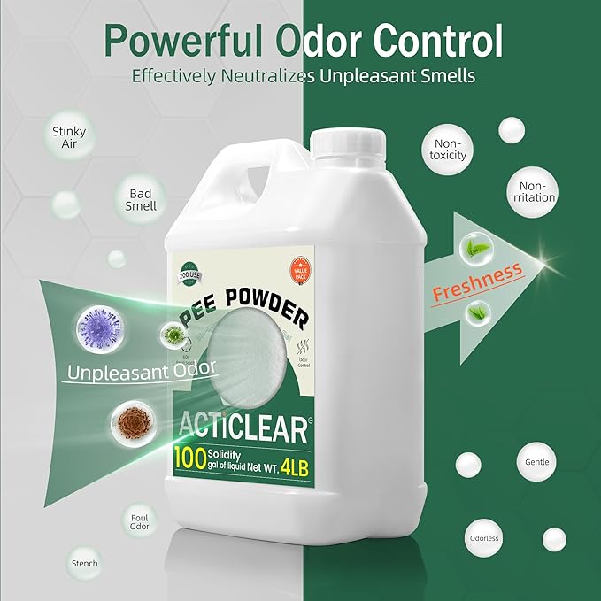 Pee Powder Gel - 2/4lb Rapid 60-Second Absorption & Odor Neutralizer for Portable Toilets, Camping, and Outdoor Essentials