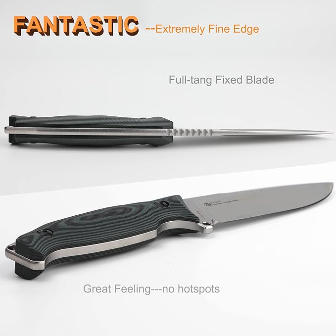 Ruike Camping Small Fixed Blade Knife with Sheath 360 Rotate, 14c28n Tactical Full-tang Large Big Stainless Steel,Hunting Survival Bushcraft Top Hiking Tool,Men EDC Outdoor Belt Hidden Horizontal Case