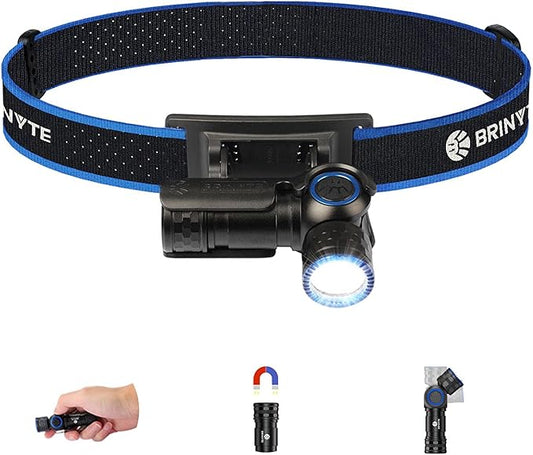 Brinyte HL16 Rechargeable Headlamp Flashlight, 0-90° Adjustable LED Work Light with Magnetic Base Hands-Free Head Torch for Repair, Inspection, Emergency, Camping