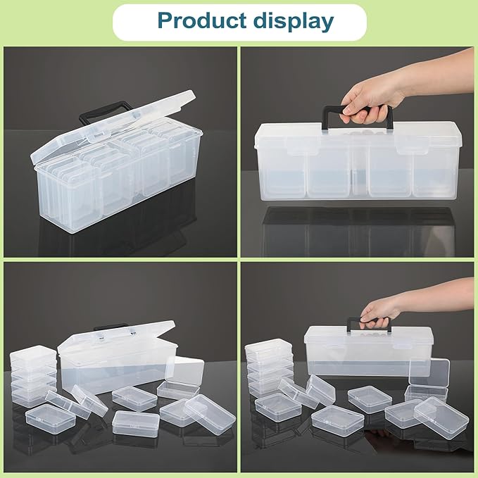 OwnMy 1+13 Plastic Trading Card Storage Box Holds 900+ Cards, Portable Large Sports Card Storage Case Organizer Boxes for Baseball Football MTG TCG Cards