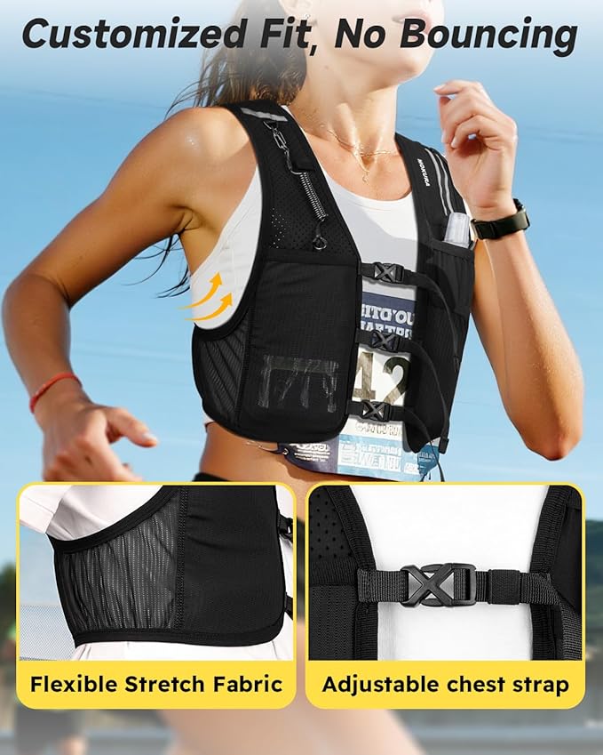 MOKURA Running Vest for Women Men, Reflective Hydration Vest with 500ML Soft Flask and Phone Holder, Adjustable Running Backpack, Lightweight Run Pack Water Bottle, Runner Marathon Essentials