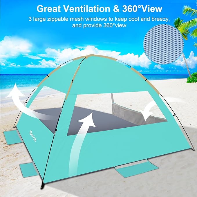 Gorich Beach Tent Sun Shelter for 3/4-5/6-7/8-10 Person with UPF 50ï¼?UV Protection, Lightweight & Easy Setup Beach Shade Canopy, Portable Beach Shade Tent Beach Cabana
