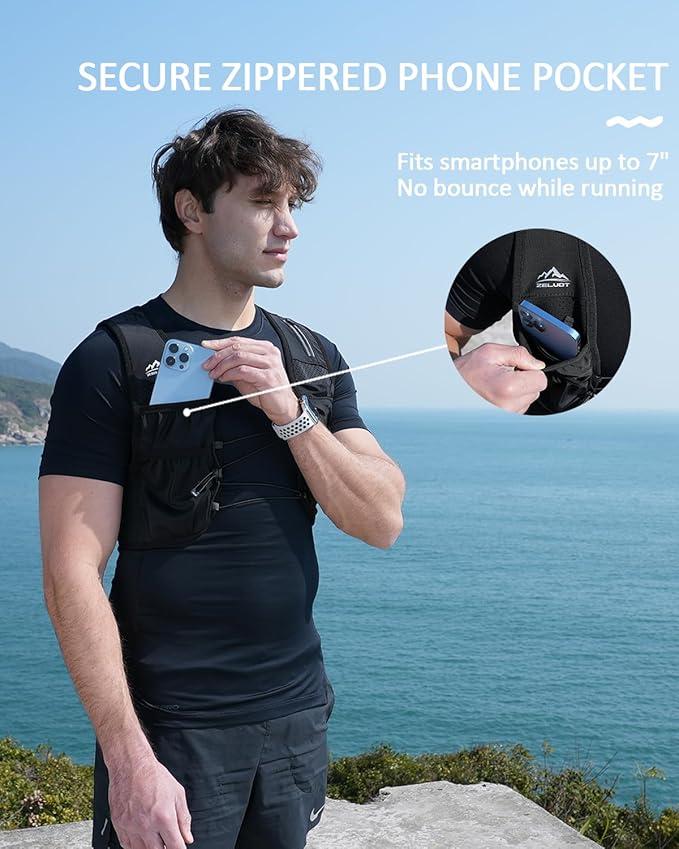 Running Vest for Women Men, USA Original Patent, Adjustable Chest Straps Running Hydration Vest with 500ml Soft Flask, Lightweight Reflective Hydration Backpack for Marathon