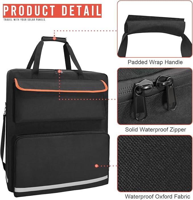 Solar Panel Storage Bag for 2 Solar Panels, Carrying Case for Jackery SolarSaga 100W 100X 200W, Double-Layer Solar Panel Carrying Case with Multi Pockets