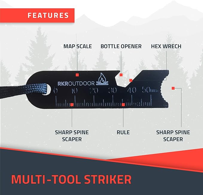 Ferro Rod Flint Fire Starter Kit with Handcrafted Wood Handle |5/16"- 3/8" Thick 12000-15000 Strikes |Survival Flint and Steel Rods with Multi-Tool Striker and Paracord Lanyard for Camping