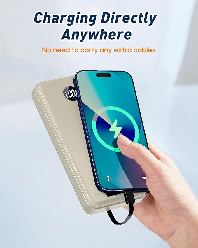 Portable Charger Power Bank - 37000mAh Portable Phone Battery with 4 Built-in Cables, 22.5W Fast Charging Battery Pack Bank Compatible with iPhone 16 15 14 13 Android Samsung Google Pixel etc(1 Pack)