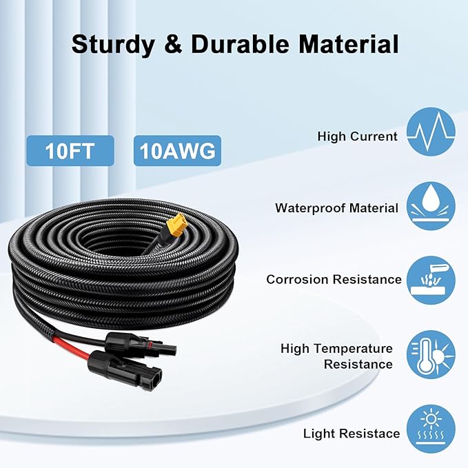 Solar to XT60 Cable 10AWG - 10FT Solar Connector to XT60 Adapter Cable for Solar Panel to Battery RV Portable Power Station Solar Generator - 10 Foot