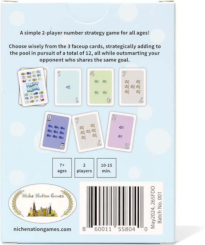 Fishy Dozen "Make 12 Game" - 2 Player Addition Practice Game for 1st, 2nd, 3rd, 4th Grade Ages 7+ - Builds Confidence With Numbers and Improves Strategic Thinking - Math Card Game For Kids and Adults