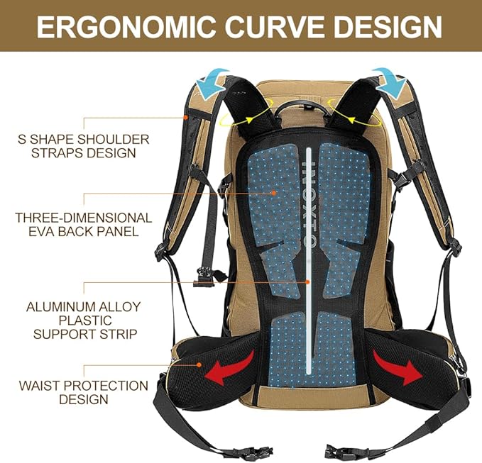 INOXTO 35L Hiking Backpack with 3Lwater bladder, Camping Backpack with Waterproof Rain Cover for Men, Outdoor Sport Travel Daypack for Climbing (Khaki 2)
