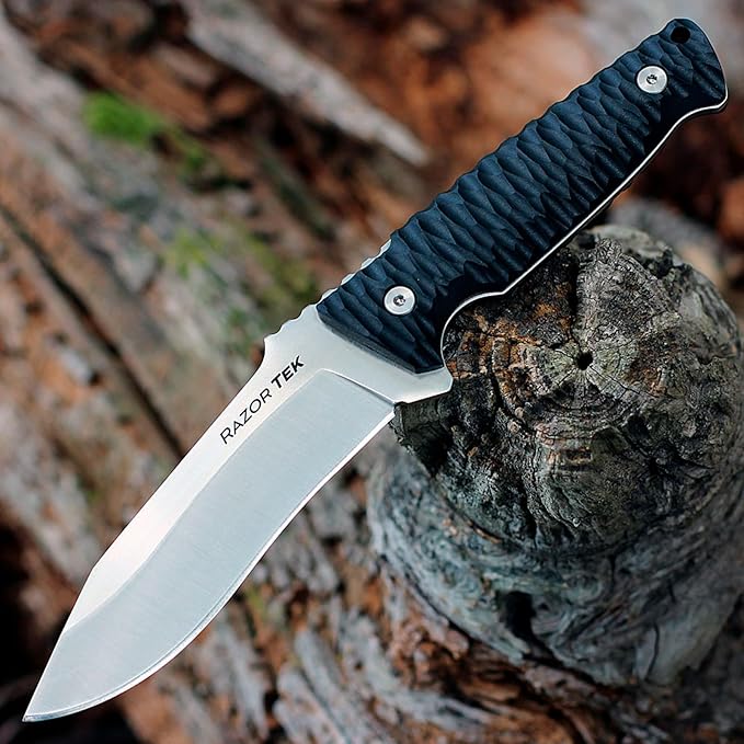 Cold Steel Razor Tek 6.5" 4116 Stainless Steel Recurve Fixed Blade EDC Outdoor Camping Hunting Utility Knife, 5 1/8" Ergonomic Textured Handle, Weather-Resistant Secure-Ex Sheath