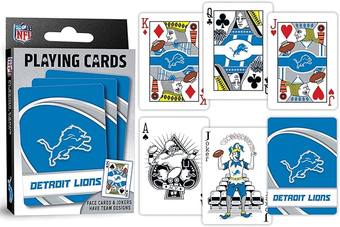 MasterPieces - NFL Playing Cards, Officially Licensed Detroit Lions Football Deck, Family Games for Adults and Kids, Standard Index